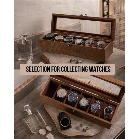 Watch Box, Watch Case for Men Women, Wooden Watch Storage Box with 6 - Slots - Picture 3 of 6